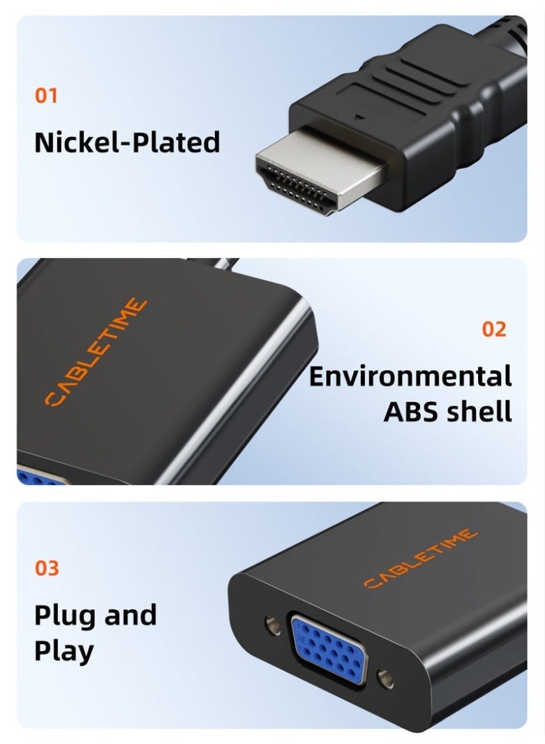 كابل تايم محول فيديو من HDMI ذكر إلى VGA أنثى بدقة 1080 بكسل - Image 3